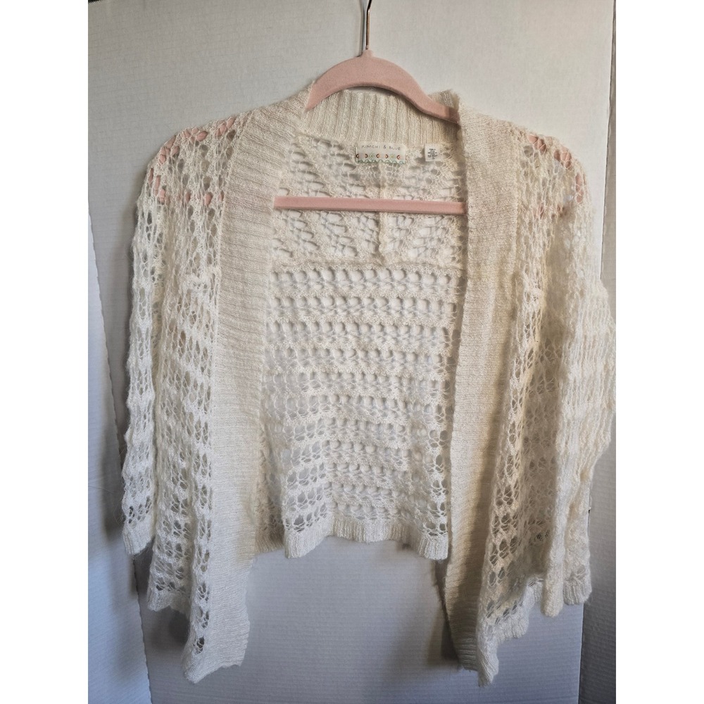 Kimchi & Blue Cream Open Knit Cardigan Sweater Womens Small Boho Crochet Cropped